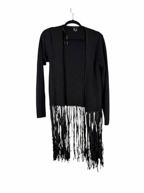 Love Token Black Fringe Open Front Cardigan Size S